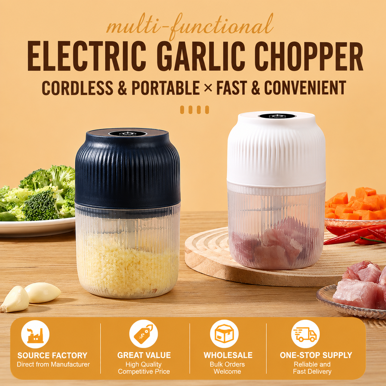 Stop Mincing Garlic Like It’s 1999. One Click, One-Touch Electric Garlic Chopper for Faster, Easier Meal Prep. ⚡🧄
