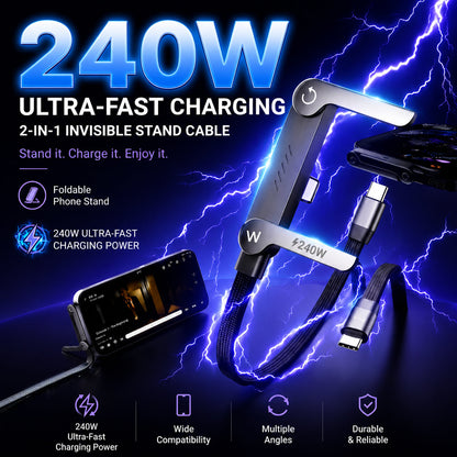 Official Authorized | 2-in-1 Invisible Holder Charger Cable - 240W Fast Charging Cord with Built-In Phone Stand（副本）