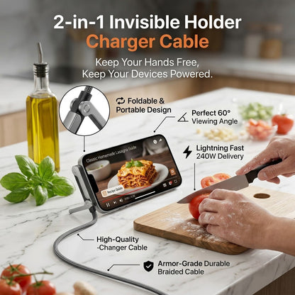Official Authorized | 2-in-1 Invisible Holder Charger Cable - 240W Fast Charging Cord with Built-In Phone Stand（副本）