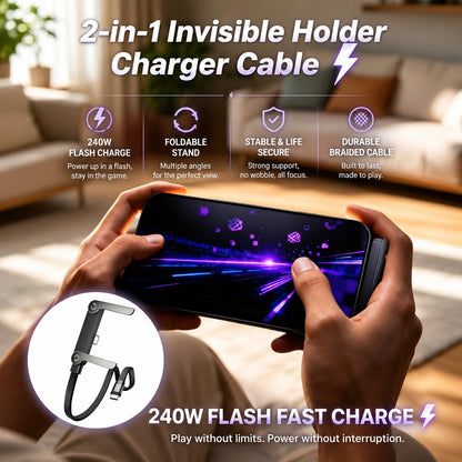 Official Authorized | 2-in-1 Invisible Holder Charger Cable - 240W Fast Charging Cord with Built-In Phone Stand（副本）