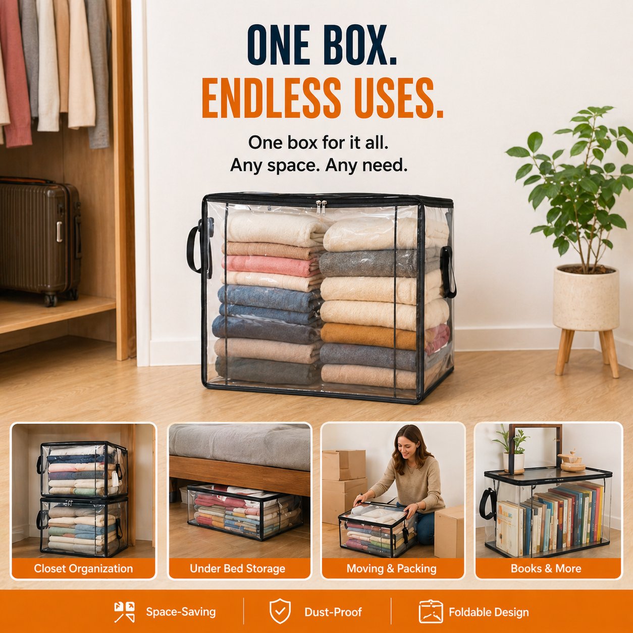 💖LAST DAY 50% OFF ✨📦Lumazilo® Large Heavy-Duty Thick Plastic Clear Storage💕